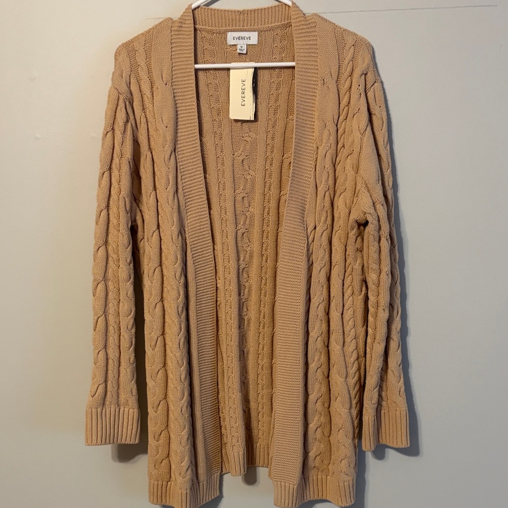 Evereve Open Cable Knit Cardigan - oat. NWT belt missing. Med.